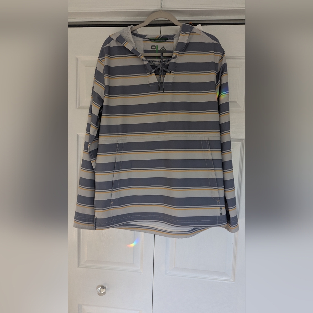 Stio Gray Striped Rain/Lightweight Hoodie